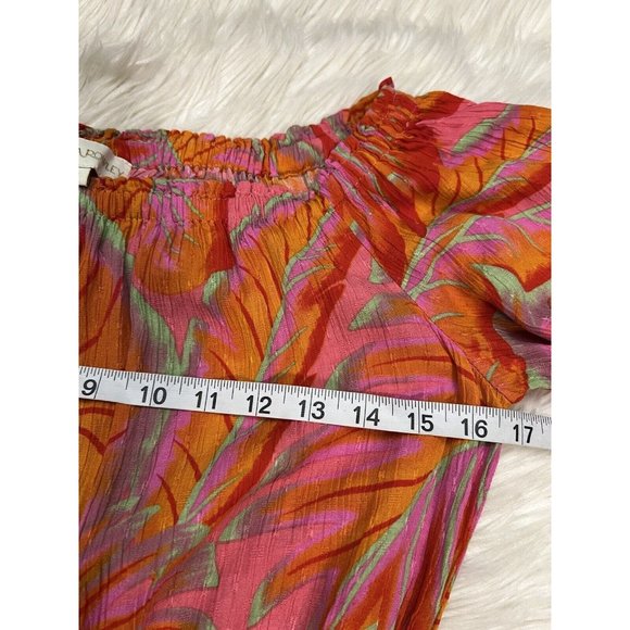 Cynthia Rowley Bright Tropical Top Off Shoulder Smocked Waist Short Sleeve SZ S - Picture 5 of 12